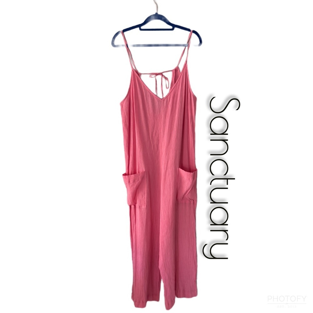Sanctuary Pink Textured Cotton Wide Leg Jumpsuit Tie Back Summer Romper M